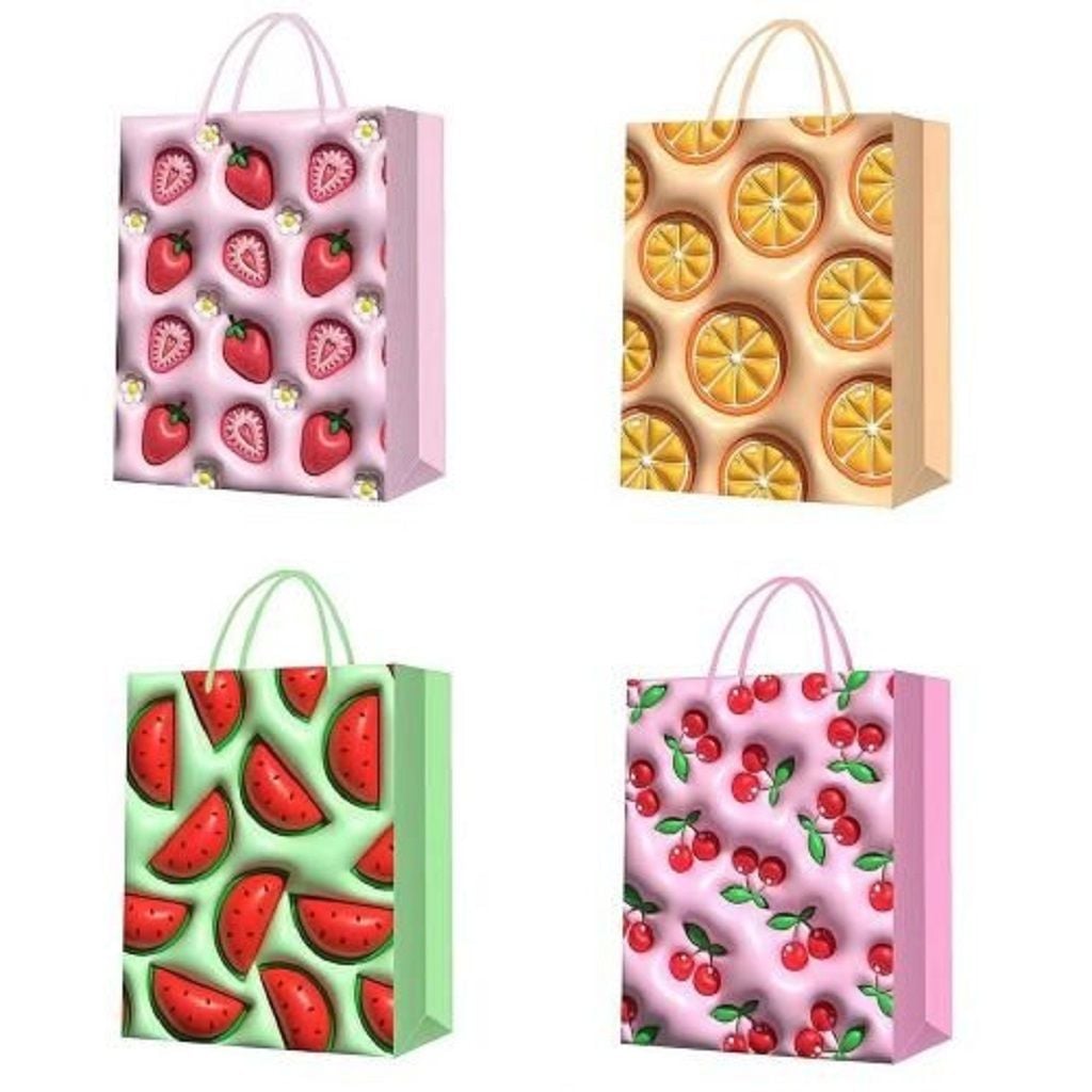 Пакет подарунковий 26*32*12см 4 кольори Фрукти Fruits 3D паперовий вертикальний Fruits 3D R96983-M Китай
