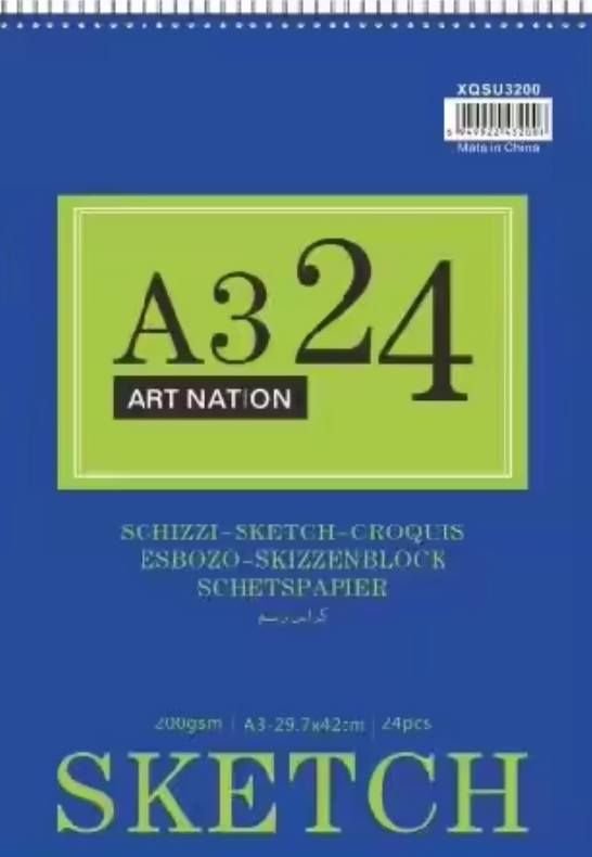 Альбом для ескізів Art Nation SKETCH 44*30см 24арк 200gsm на спіралі у плівці  XQSU3200 Josefotten