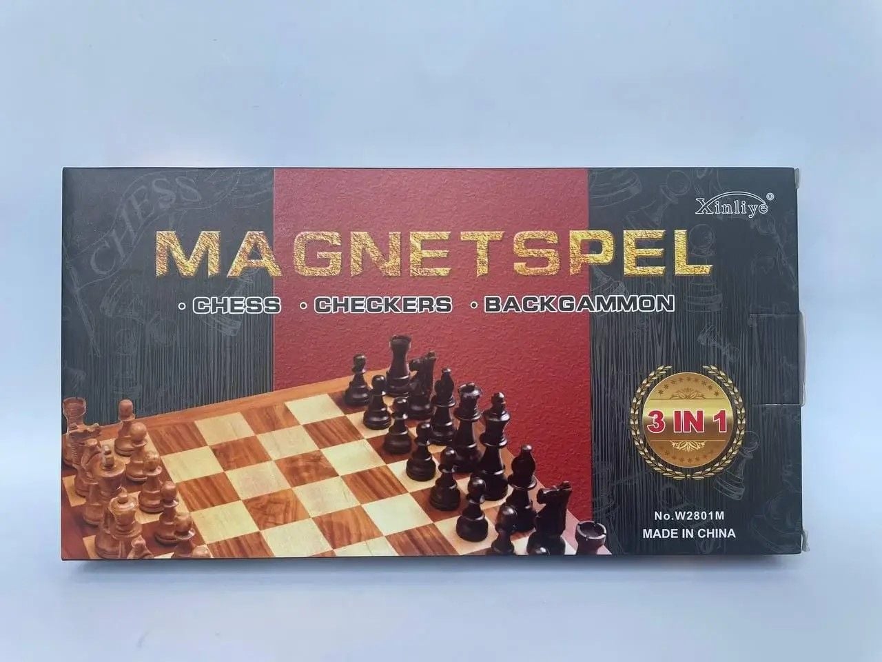 Шахи шахмати нарди дерев'яна магнітна дошка 34см в коробці 34*17*4см W2803M Китай