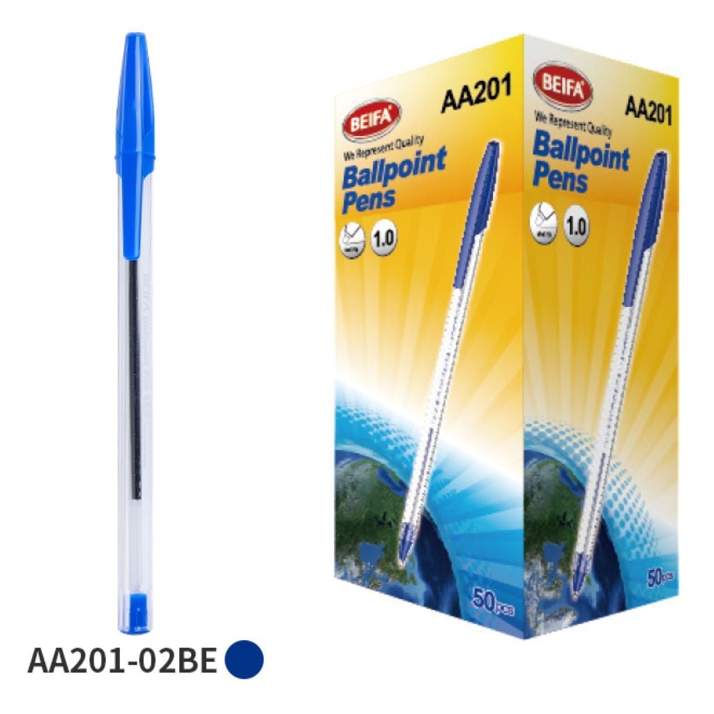 Ручка кулькова 1мм   синя AA201-blue Beifa