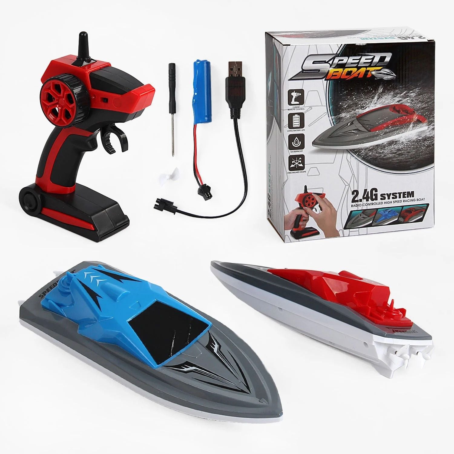 Катер р/к акум 3,7V пульт 2,4GHz світло 2мотори гвинти у коробці 21*27*9см JS868-2 Китай