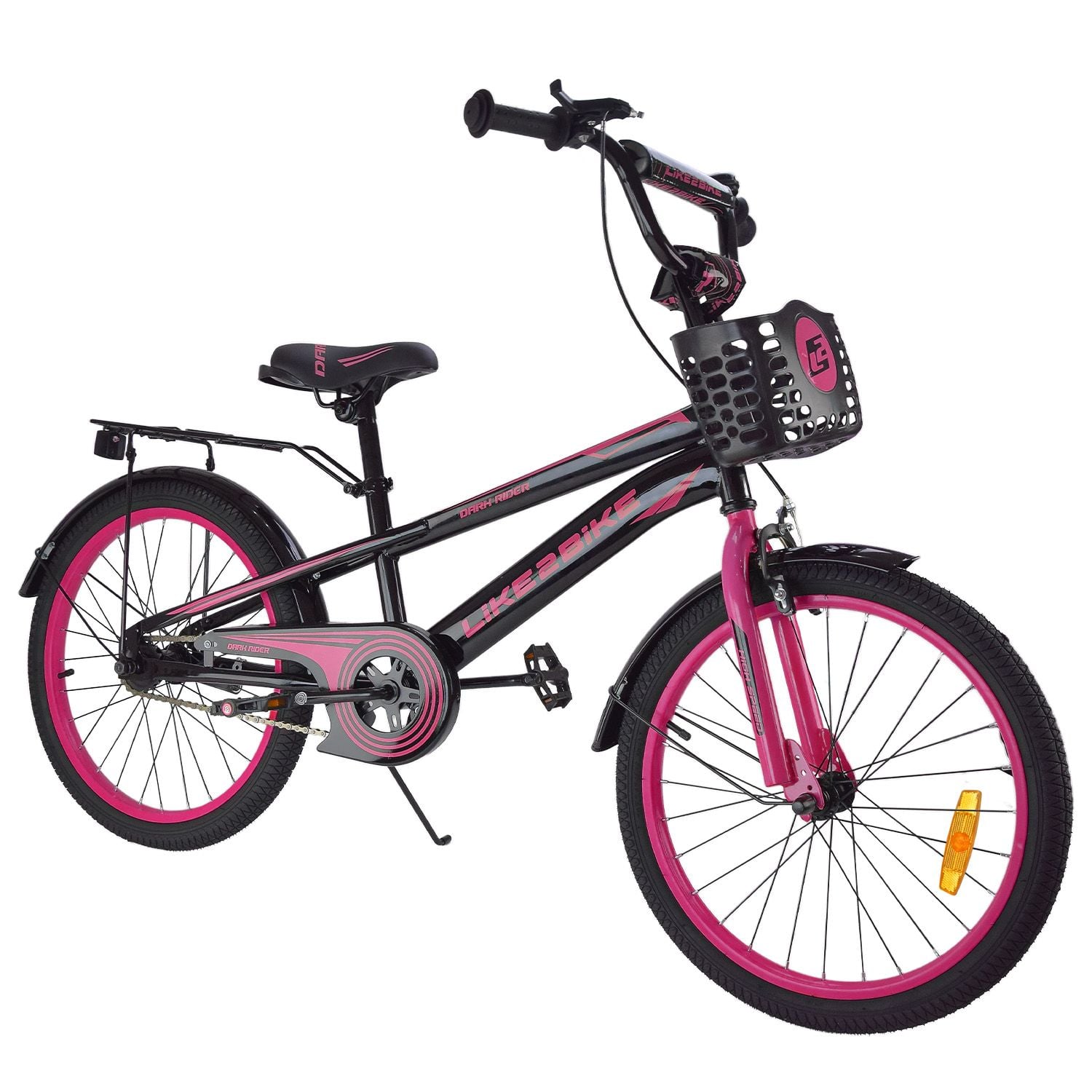 Велосипед 20" 2-х колісний Like2bike Dark Rider чорно рожевий з дзвоником і ручним гальмом рама сталь дез додаткових коліс 242007 Китай