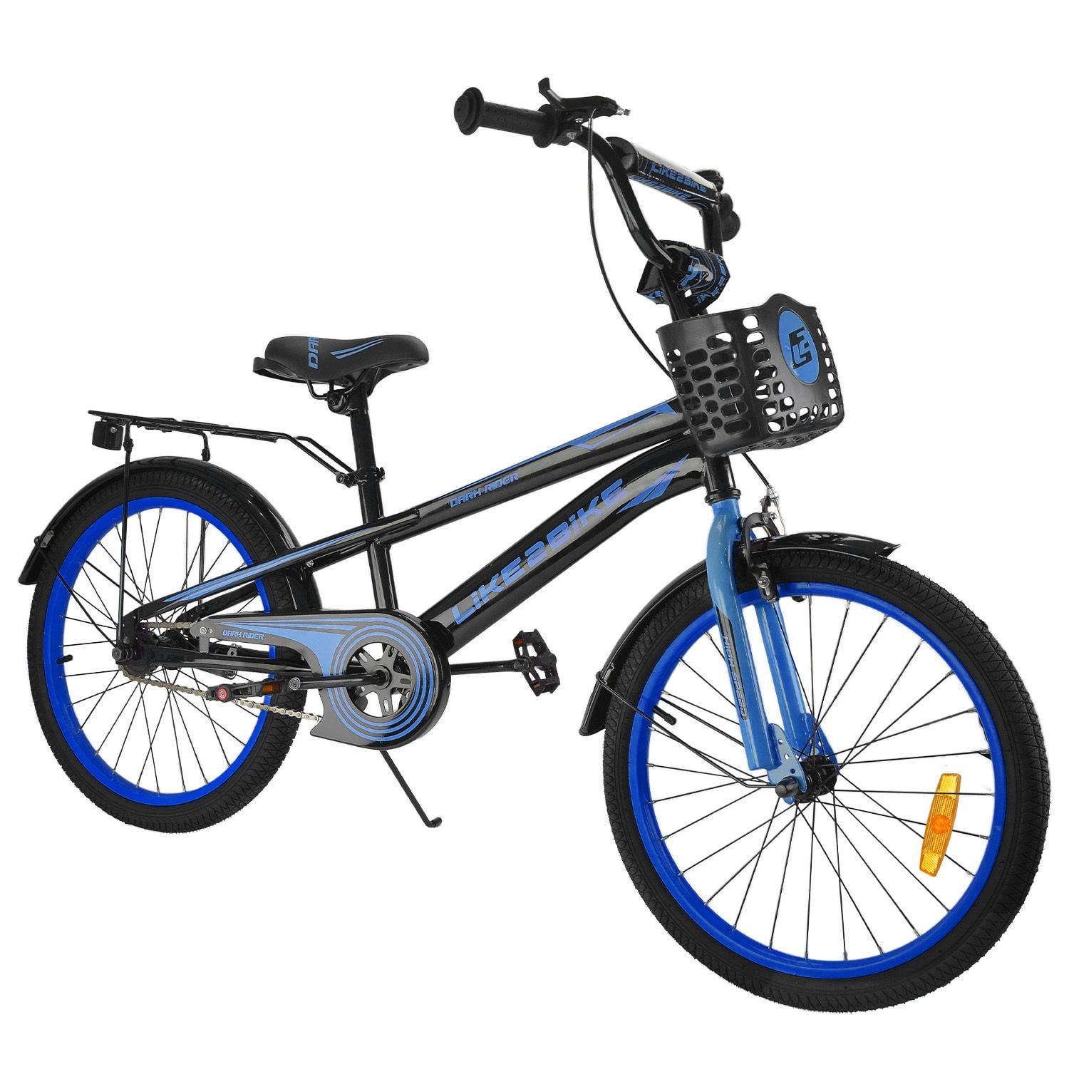 Велосипед 20" 2-х колісний Like2bike Dark Rider чорно синій з дзвоником і ручним гальмом рама сталь дез додаткових коліс 242008 Китай