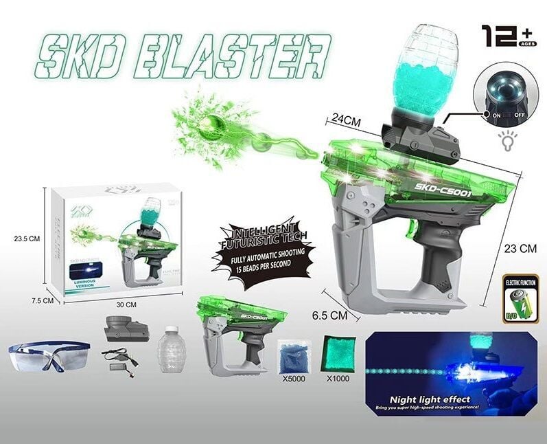 Пістолет Blaster акум 7.4V підсвічування стріляє люмінесцентними орбізами в коробці 30*24*7см CS-001SG Китай
