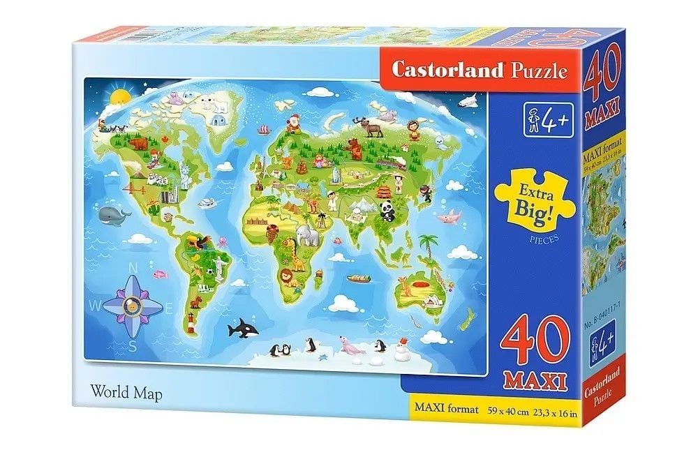 Пазли 40д Карта Свту 59*40 у коробці 22*4*32см B-040117 Castorlend