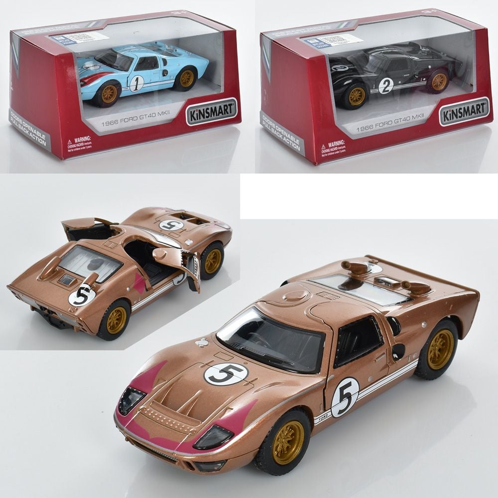 Машина метал 1966 Ford GT40 MKII 12см інерція двері відчин колеса гумові  коробка KT5427WF kinsmart