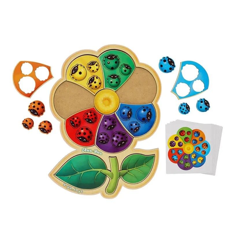 Дерево логіка пазл-сортер Квітка-семибарвиця 2 з картками в слюді ПСФ039 Китай