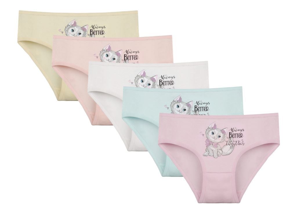 Труси для дівчинки плавками трикотаж з малюнком  Кішка мікс кольорів 4145Y6 Donella 6-7рр