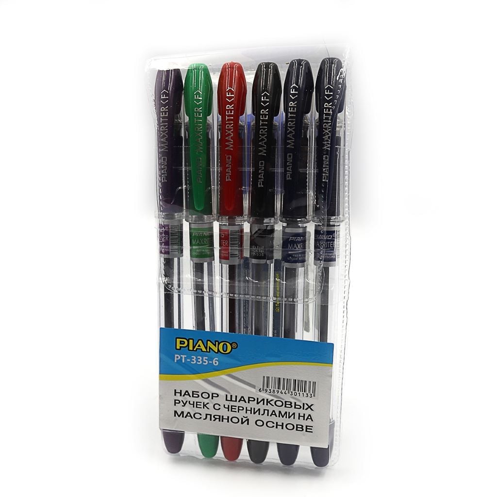 Ручки масляні набір 6шт 0,7мм з грипом мікс кольорів PT335-6 maxriter