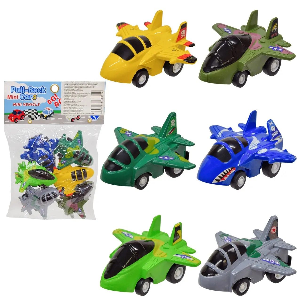 Набір літаків 6шт інерція у пакеті 15*12*5см 2819-6 Китай