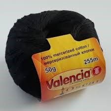 Пряжа Valencia Oscar 50г 255м чорний 50% хлопок 50% поліестер 1-001 Іспанія