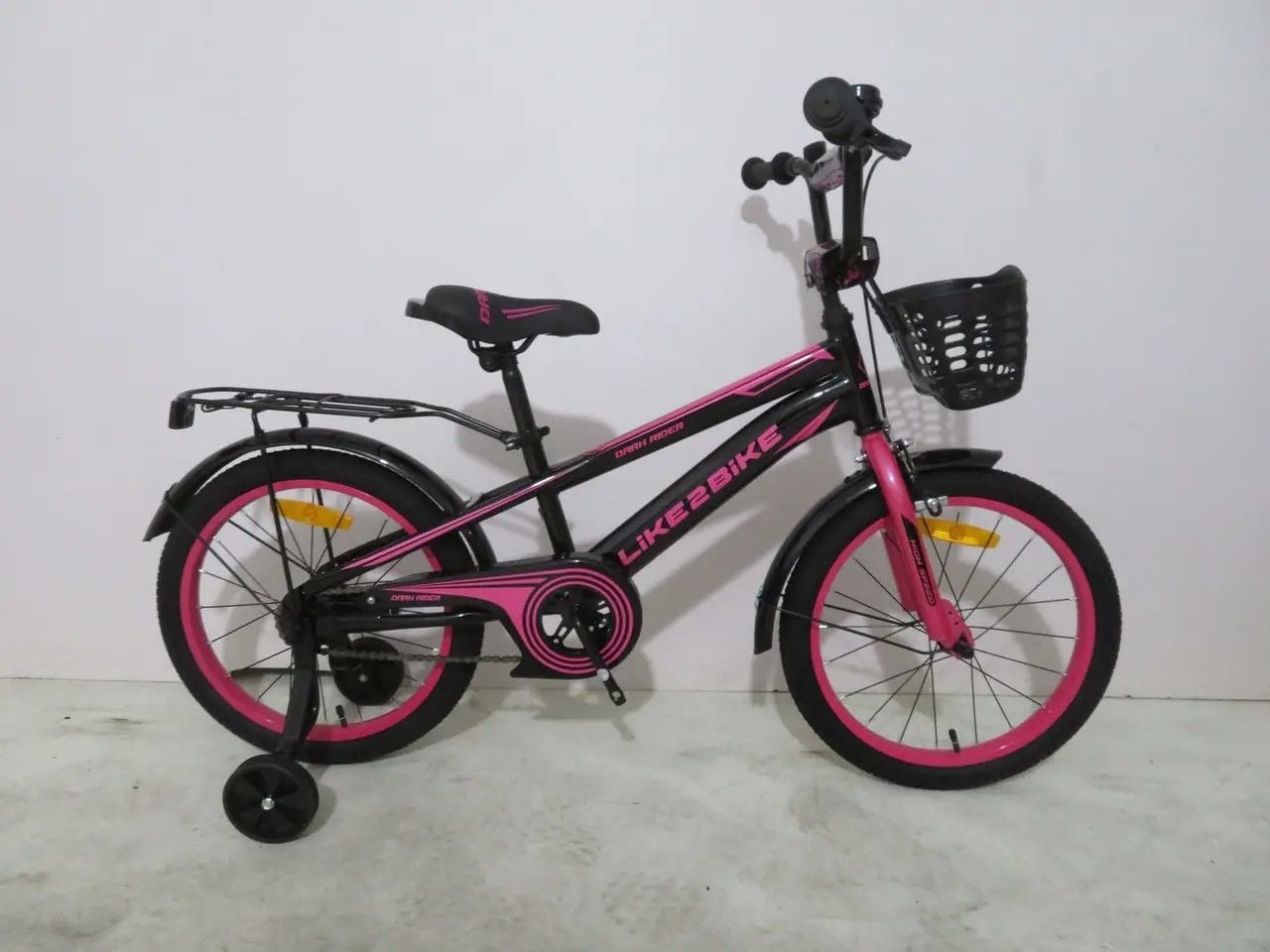 Велосипед 16" 2-х колісний Like2bike Dark Rider чорно рожевий з дзвоником і ручним гальмом рама сталь 241607 Китай