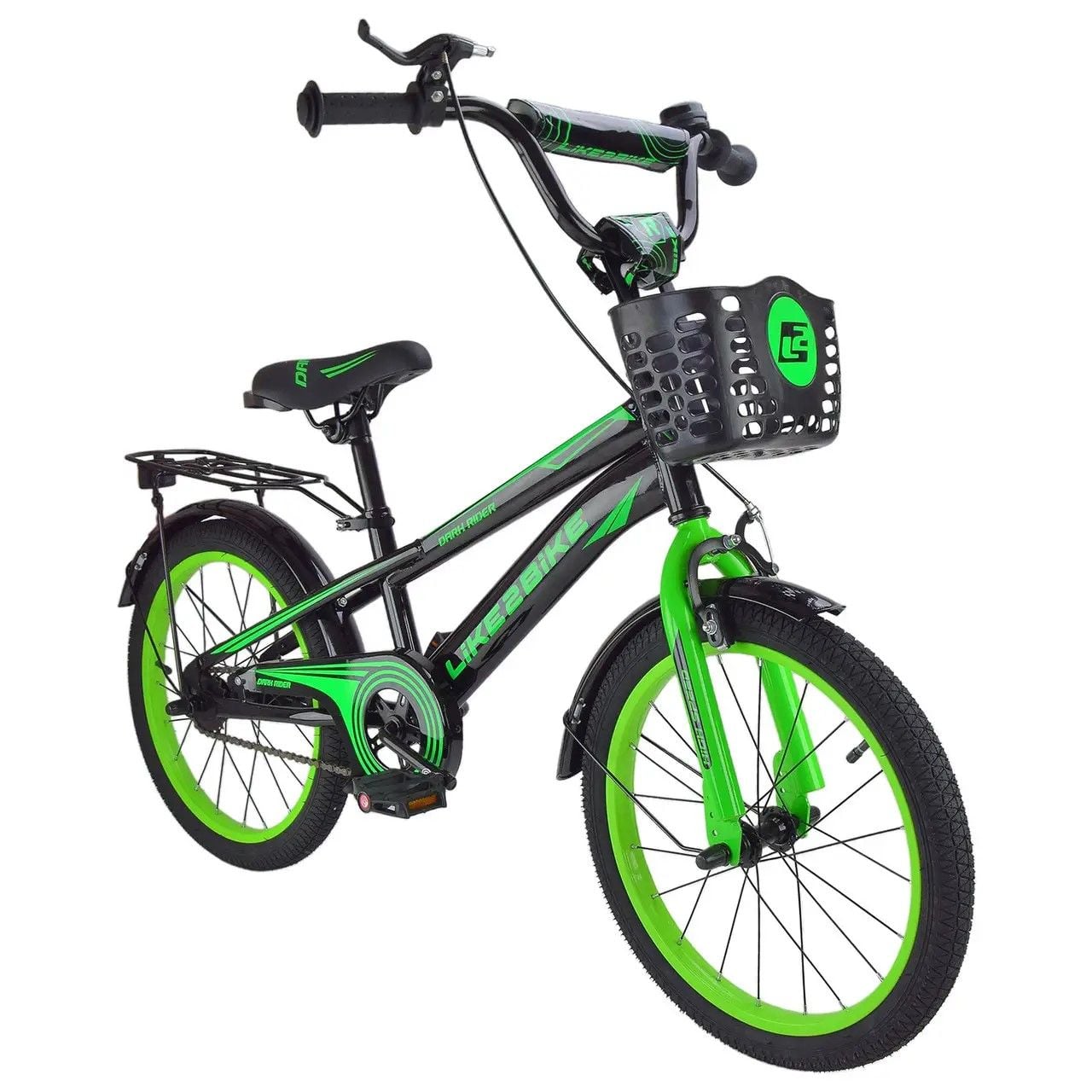 Велосипед 18" 2-х колісний Like2bike Dark Rider чорно зелений з дзвоником і ручним гальмом рама сталь 241805 Китай