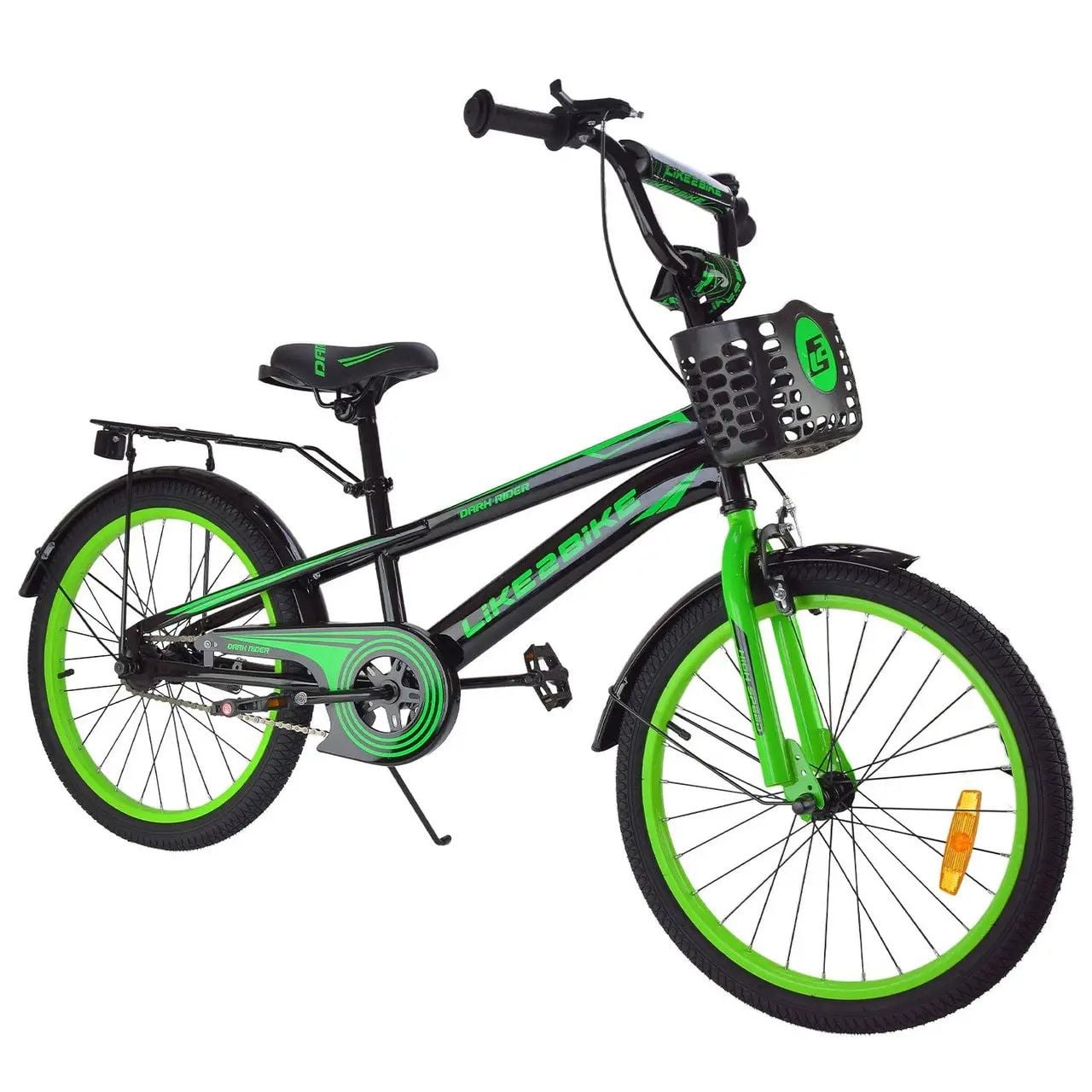 Велосипед 20" 2-х колісний Like2bike Dark Rider чорно зелений з дзвоником і ручним гальмом рама сталь без додаткових коліс 242005 Китай