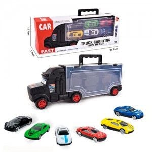 Машина-автовоз металопластик інерція 34см +6 машинок 6,5см в коробці 3788-33 Китай