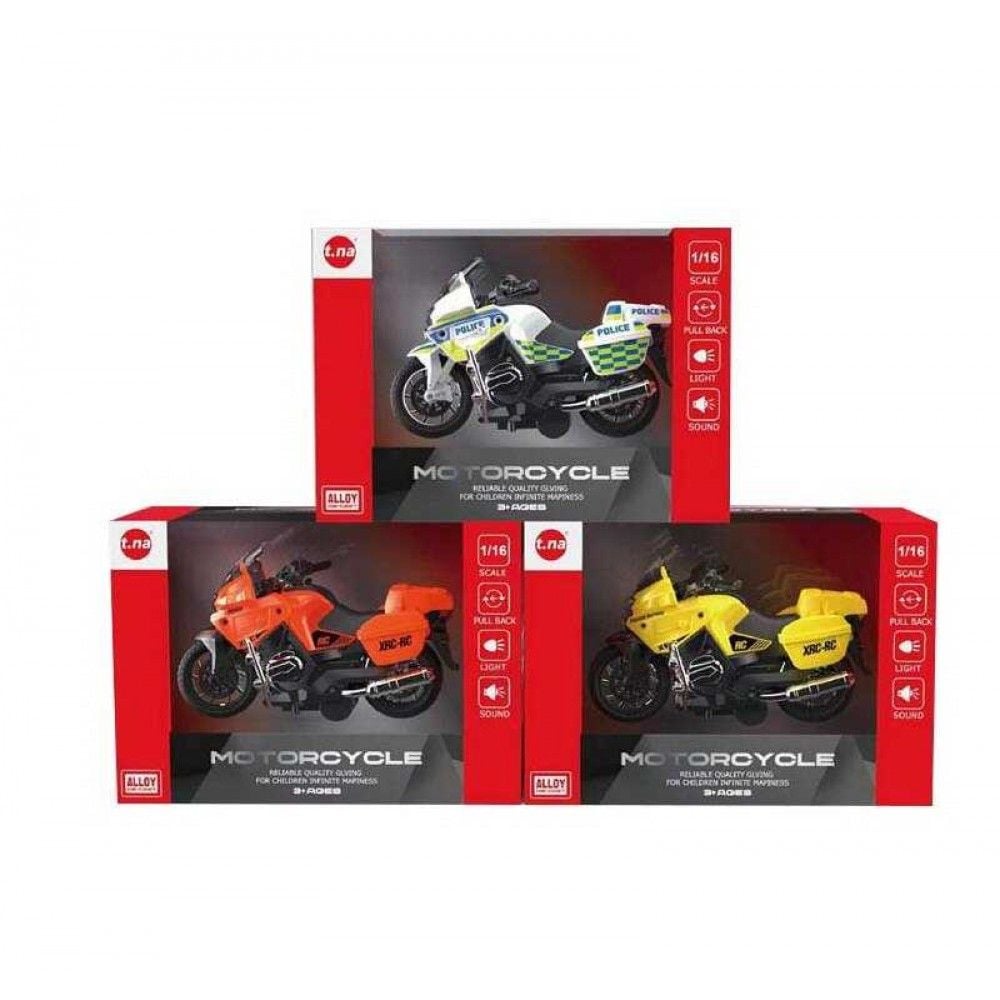 Моторолер металопластик 1:16 3 види інерція бат звук світло в коробці 21*14*9см TN-1231B Китай