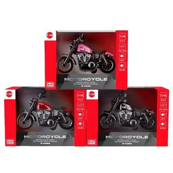 Моторолер металопластик 1:16 3 види інерція бат звук світло в коробці 21*14*9см TN-1231 Китай