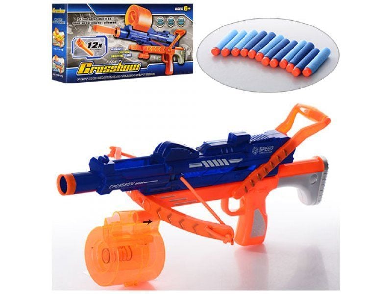 Автомат-бластер 12 м'яких куль присосок в коробці  40*19*7,5см 779-2 Китай