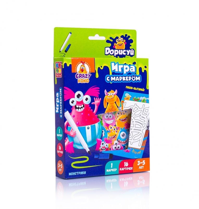 Гра з маркером Монстрики пиши та витирай коробка 20*14,5*2,5см VT5010-10 Vladi Toys