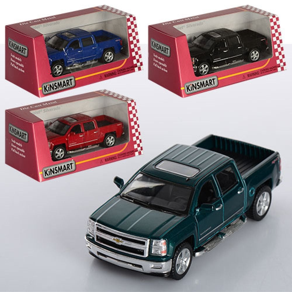 Машина метал Chevrolet Silverado  двері відчин гумові колеса інерція  коробка16*8*7см KT5381W kinsmart