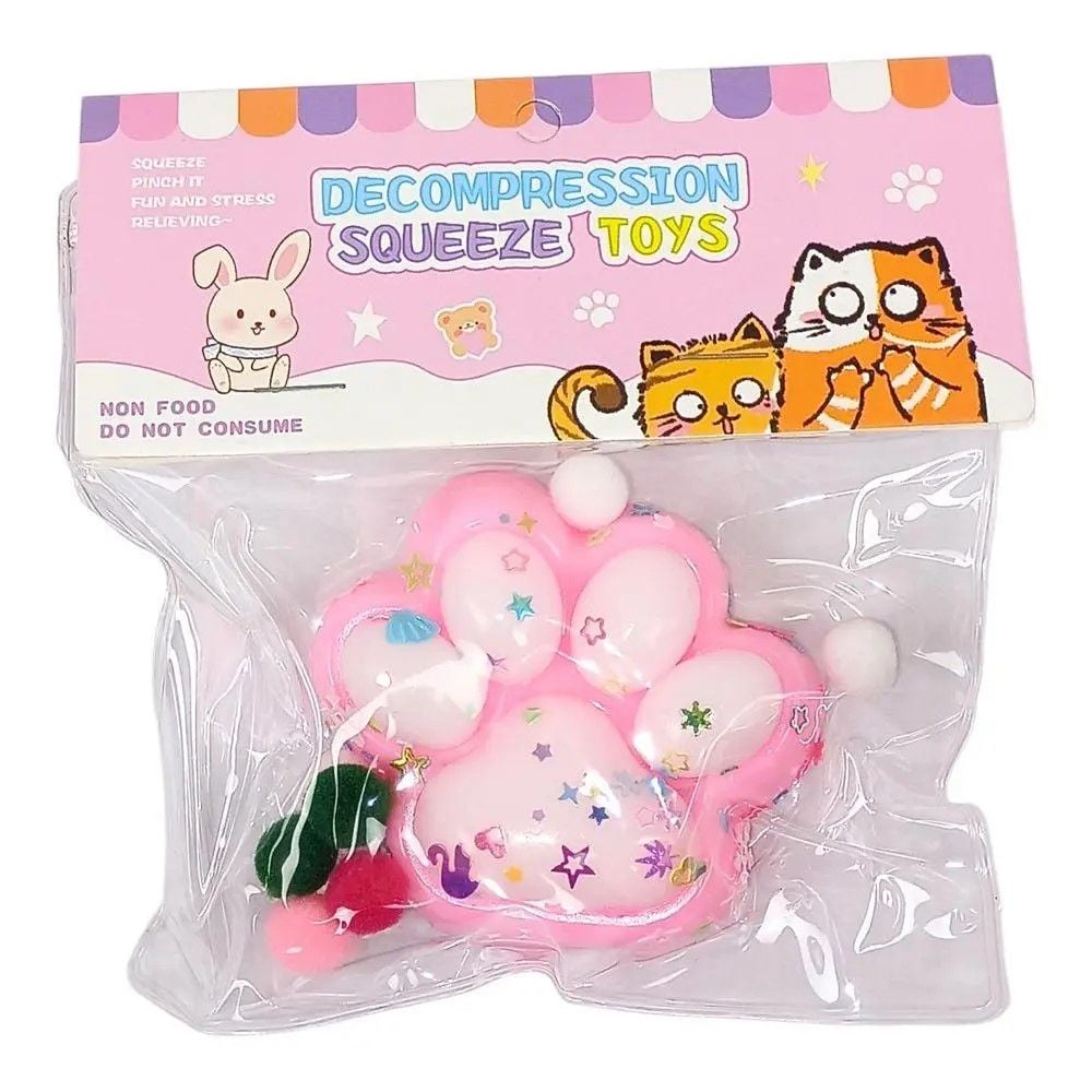 Антистрес таба сквіш Котяча лапка з помпонами блискітками 6,5*7см мікс кольорів у пакеті 2854-2 Китай