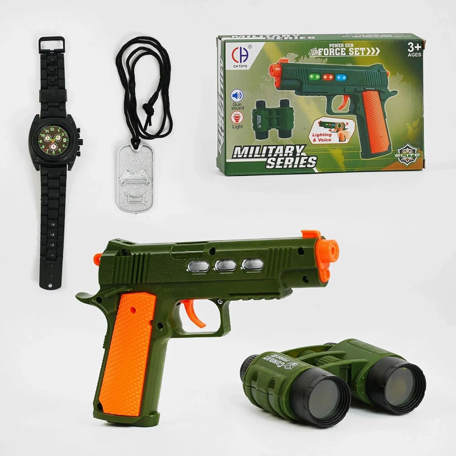Пістолет на бат звук світло бінокль жетон в коробці 21*13,5*4см CH555A-3 Китай