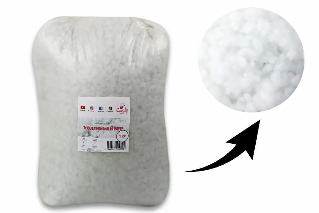 Наповнювач холлофайбер 1кг для м'яких іграшок та подушок M  білий в пакеті D1436 Candy пряжа