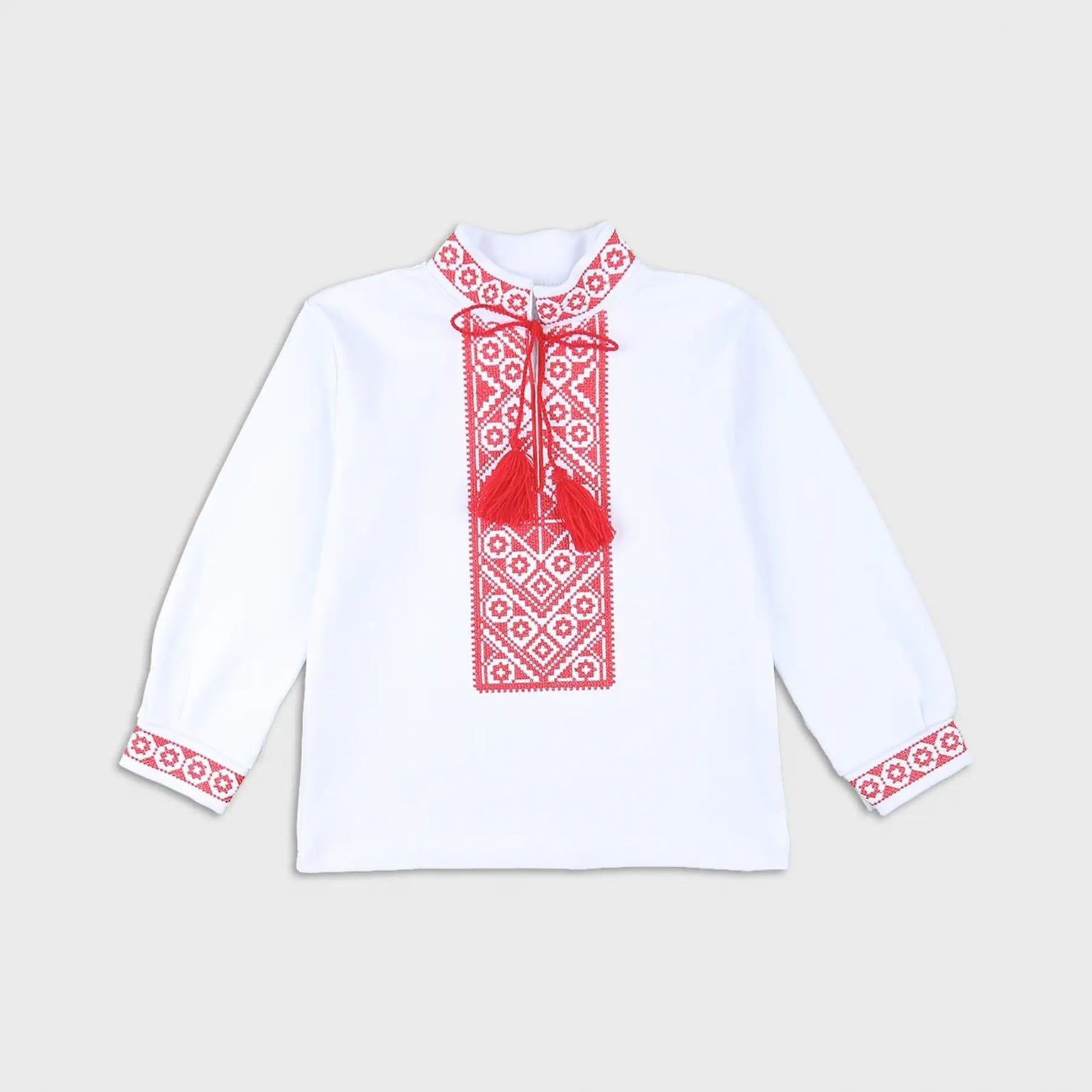 Вишиванка для хлопчика 134р біла з червоним малюнком 791-212-134 Фламінго 134р