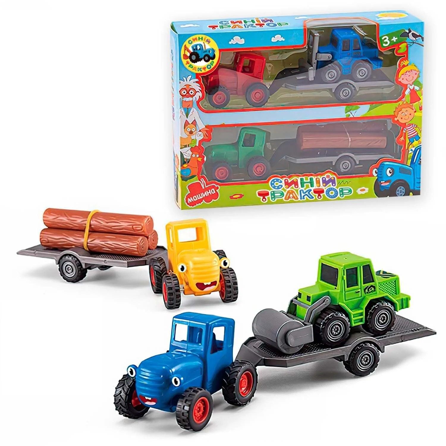 Синій трактор набір 2 шт з причепом в коробці 26*17*6см 145326 Китай