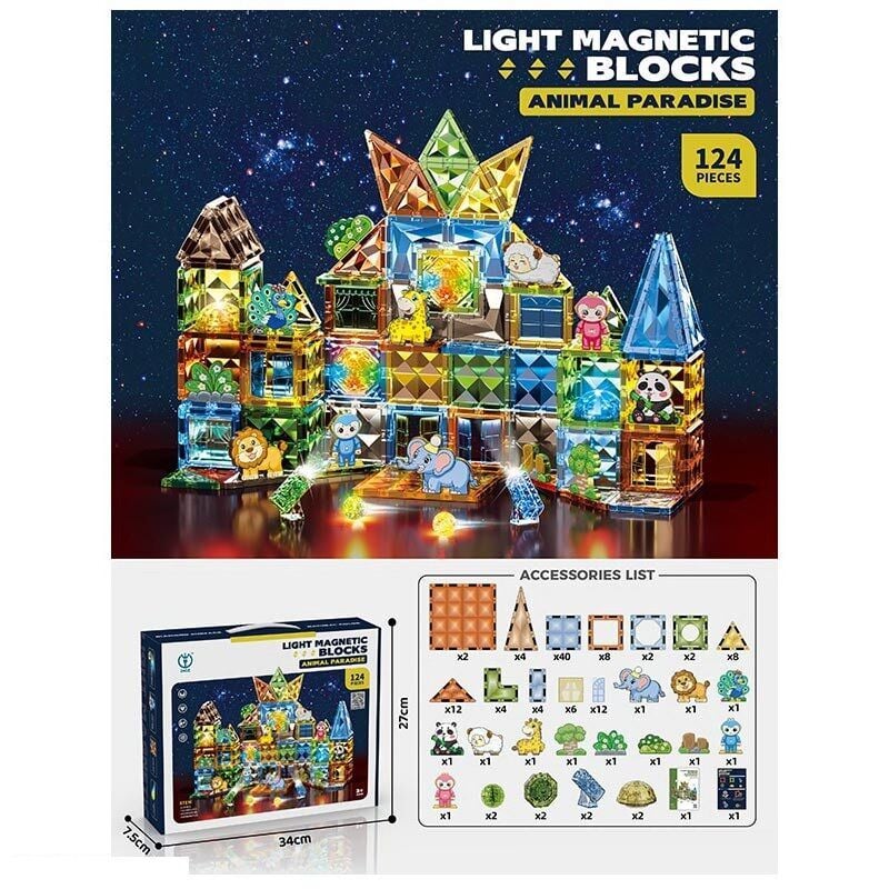 Конструктор магнітний 124дет ігрові фігурки підсвічування в коробці 34*27*8см 8801 Китай