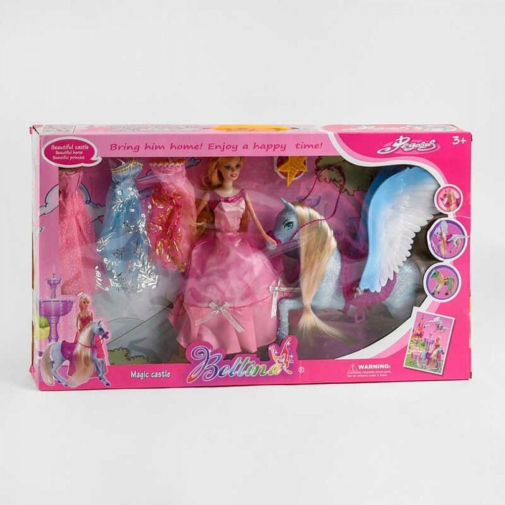 Лялька з Пегасом 3 сукні гребінець в коробці 59*33*8см 66413 Китай