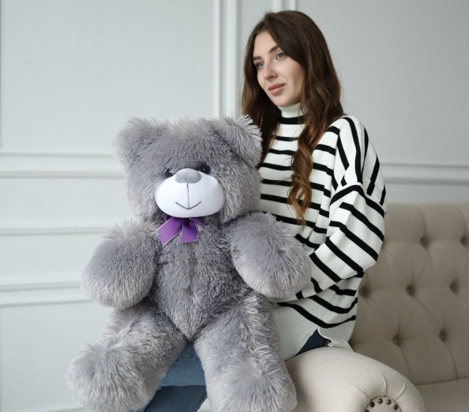 М'яка іграшка ведмедик Тімошка  з бантом 65см сірий Ч321С чайка
