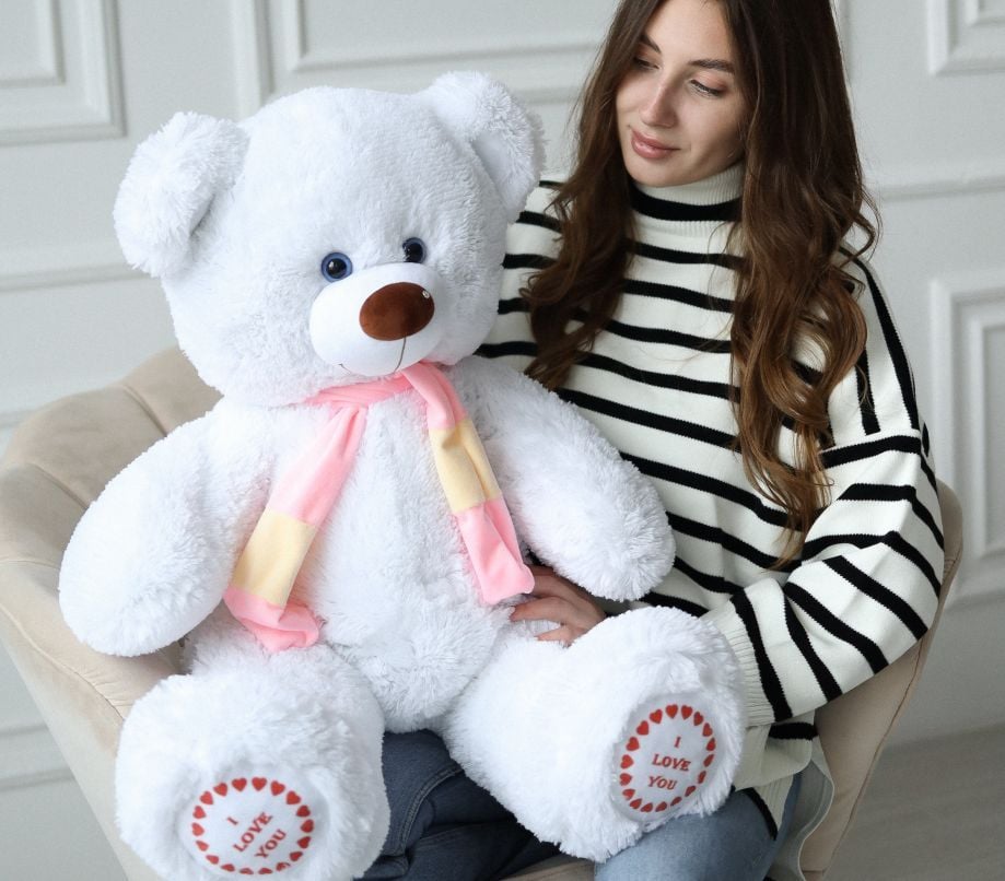 М'яка іграшка ведмедик Карамелька  110см з бантом травка білий Ч413Б чайка