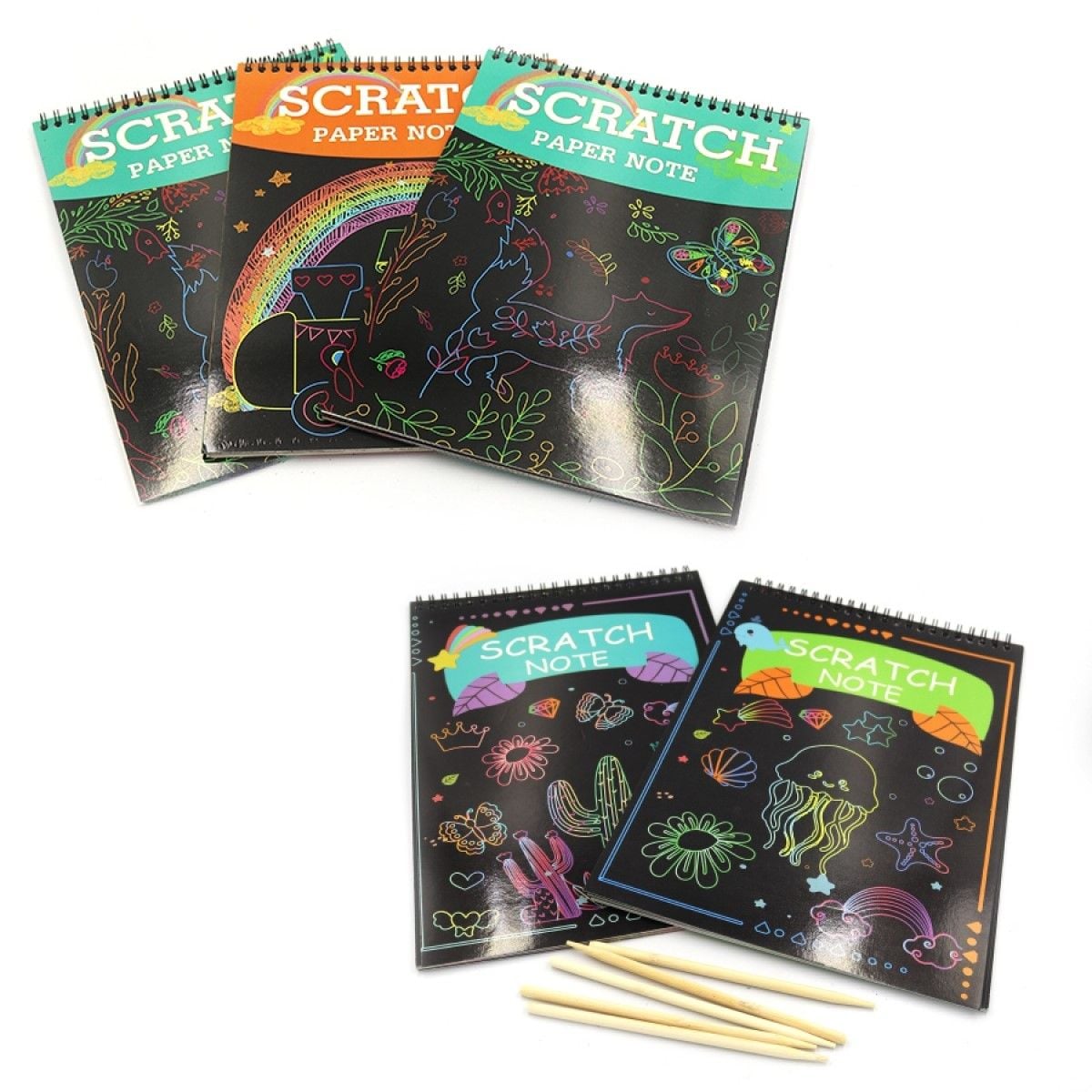 Гравюра блокнот А6 на спіралі "Scratch" палочка чорні аркуші, царапка S-2930-3 Josefotten