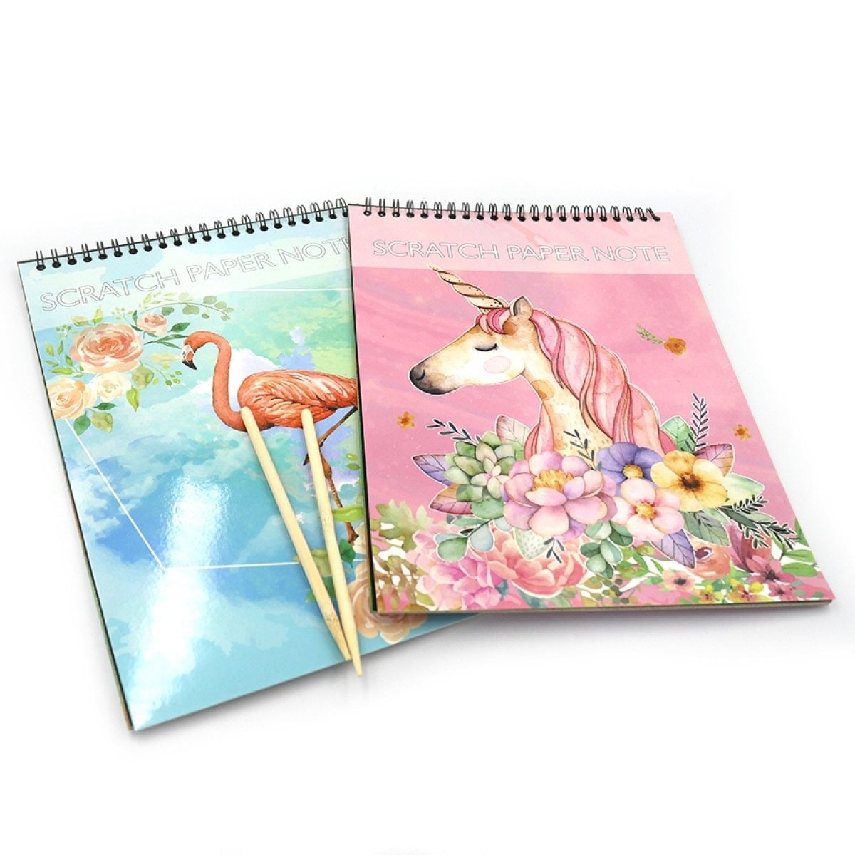 Гравюра блокнот А6 на спіралі "Фламінго" палочка чорні аркуші, царапка S-2930-2 Josefotten