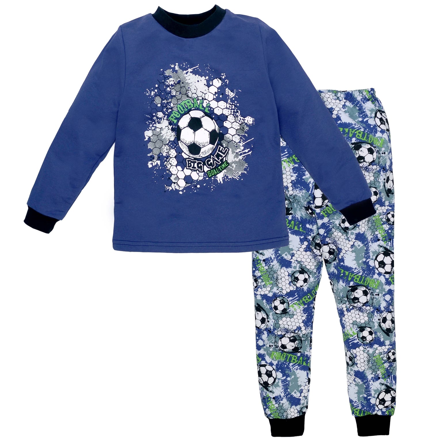 Піжама р 134см синя з малюнком для хлопчика Футер з начосом 100% бавовна 0102302мяч134 Татошка 134р