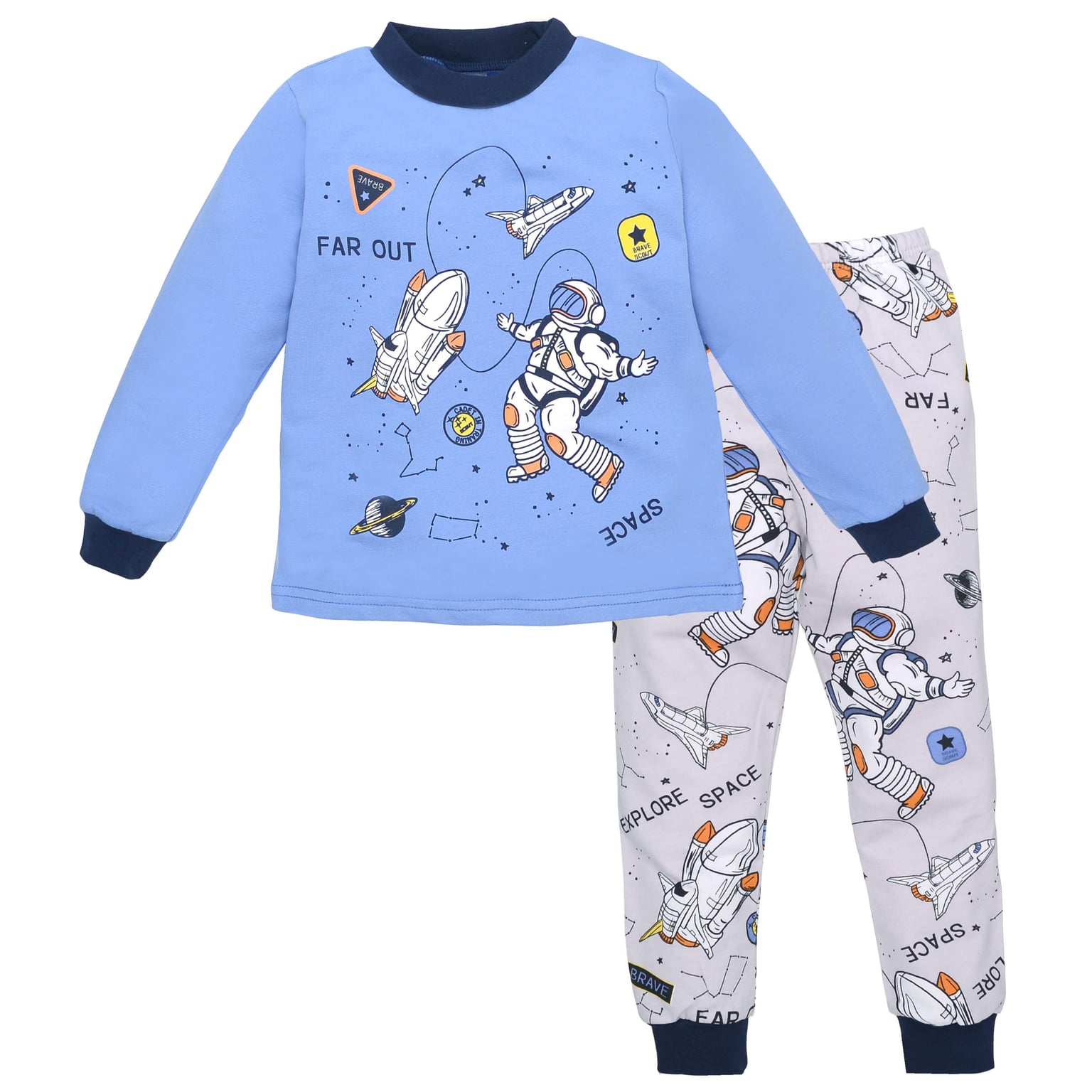 Піжама р 122см блакитна з малюнком для хлопчика Футер з начосом 100% бавовна 0102302ксм122 Татошка 122р