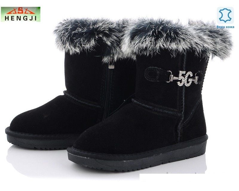 Черевики угі 32-37р блискавка штучний замш дівчинка чорні з хутром зима 1956-1 Hengji 32р