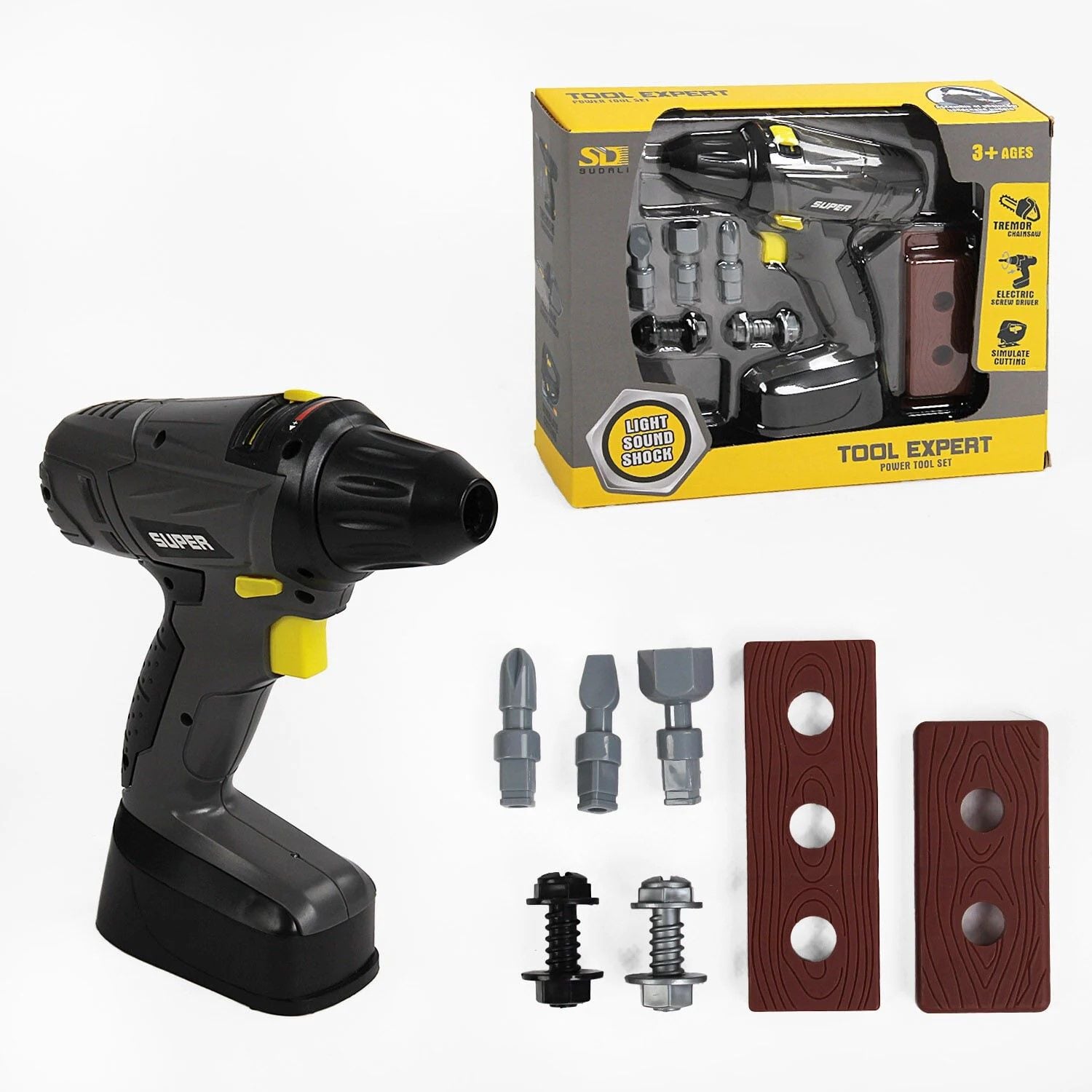 Інструменти  шуруповерт на батарейках 3насадки у коробціі 27*22*7см 6816-1 Китай