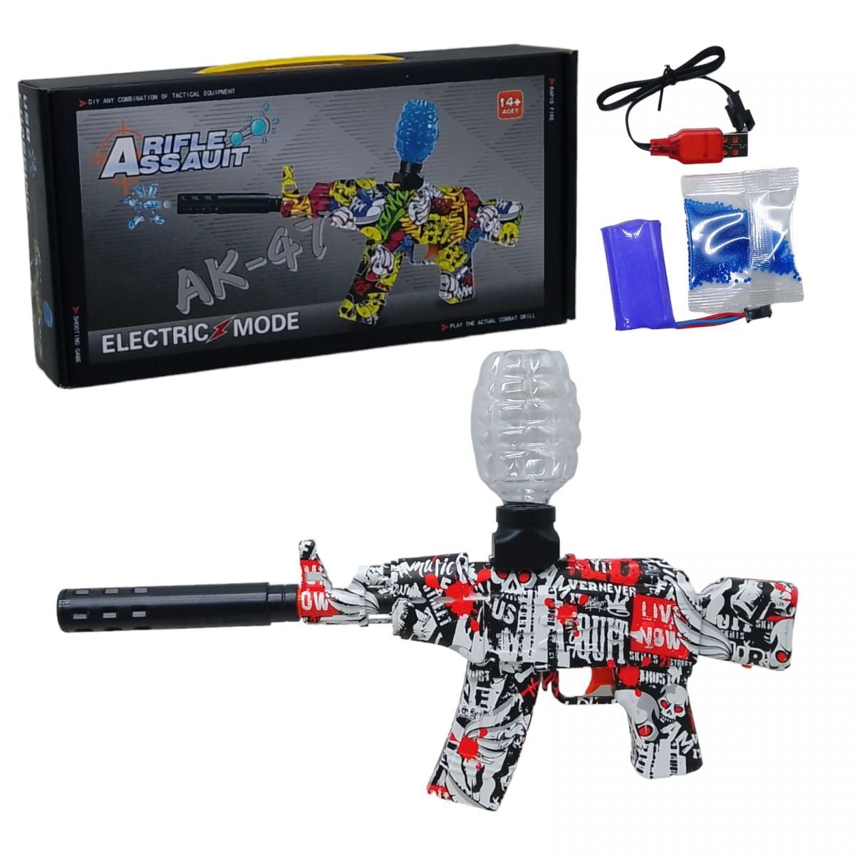 Автомат стріляє орбізами AK47 акум 7.4V глушник в коробці 33*18*6,5см G500-3 Китай