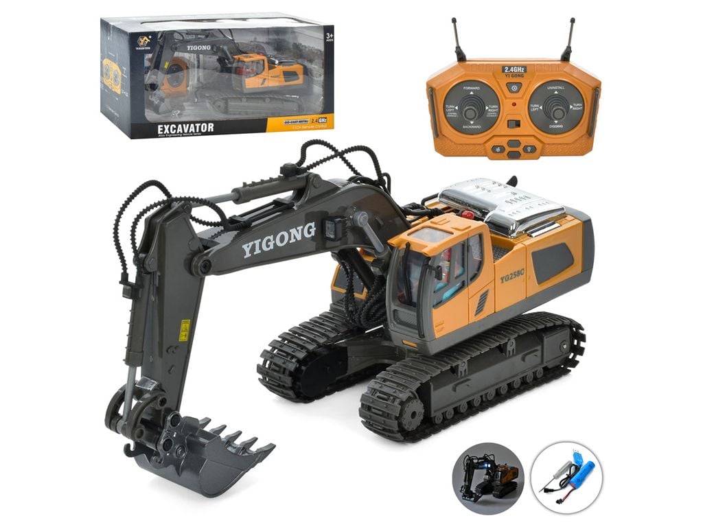 Екскаватор на р/к світло звук від акумулятора 3.7 V пульт 2.4 GHz гумові гусені металопластик копає режими в коробці BC1037 Китай