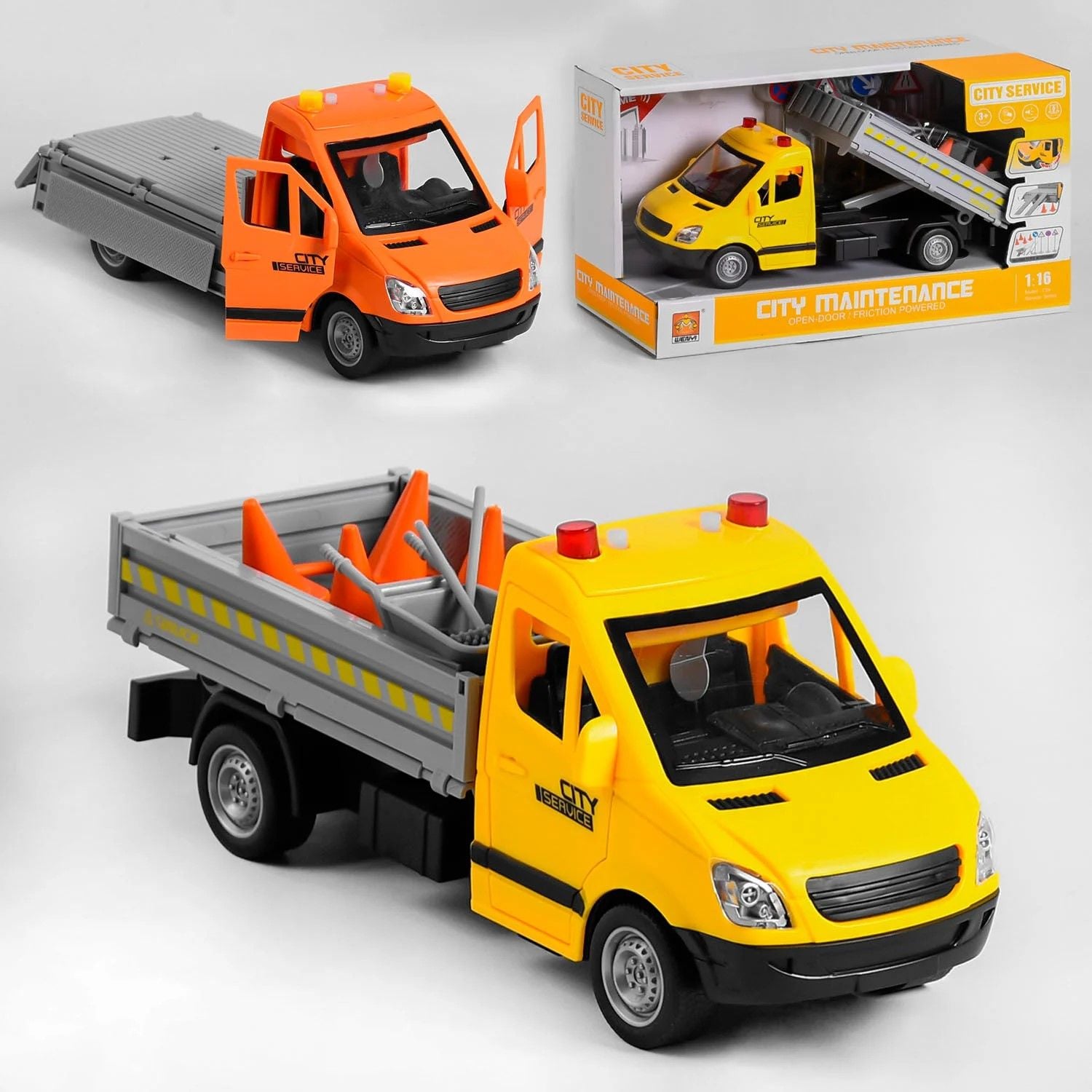 Машина "Самоскид" 2 кольори інерція відкриваються двері звуки техніки підсвічування 4 дорожніх знака аксесуари в коробці WY593AB Китай