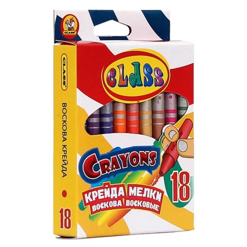 Олівці воскові кольорові 18шт 8*90мм в коробці 7604C Class