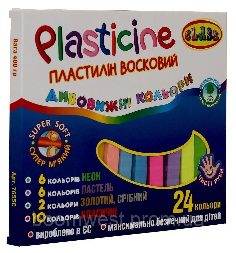 Пластилін восковий 400гр 24 кольори Чисті руки ECO у коробці 7655C Class