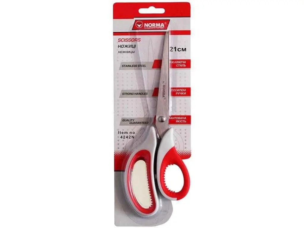 Ножиці 21см офісні гумові ручки на планшеті 4242N Norma