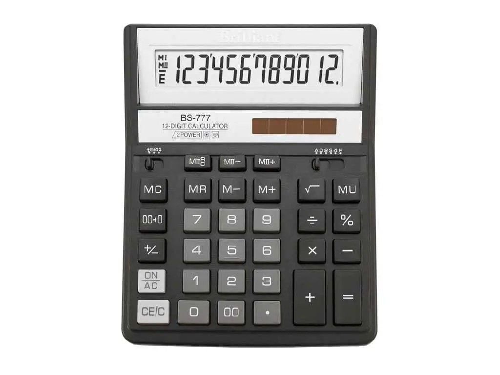 Калькулятор 12розрядів 20*15*1см чорний сонячне живлення у коробціі16*20*3см BS-777BK Brilliant
