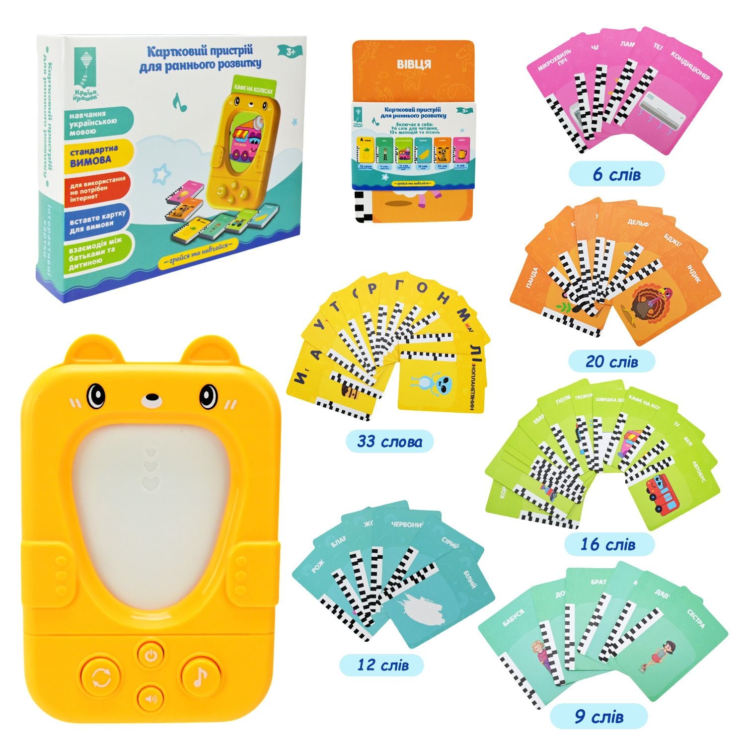 Картковий пристрій навчання на українській 96 учбових карток по 6 темам короб.15,5*12,3*3,2см PL-724-01 Китай