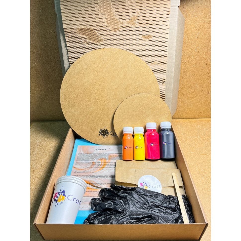 Набір для малювання Fluid Art Fire ДВП 30*18 см фарби палички стаканчики у коробці 7*32*30.5 см 16501-AC Art Craft