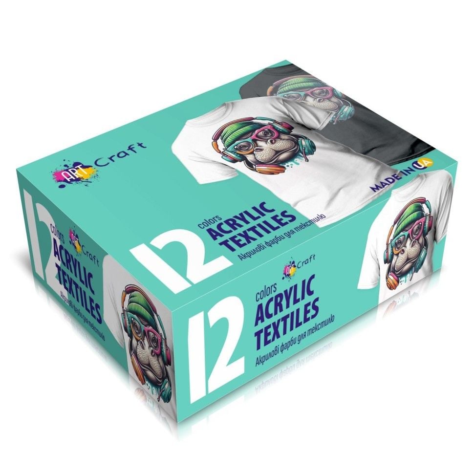 Набір акрилових фарб для текстилю 12 шт. по 20 мл в коробці 12,5*9,5*4 см 5027-AC Art Craft