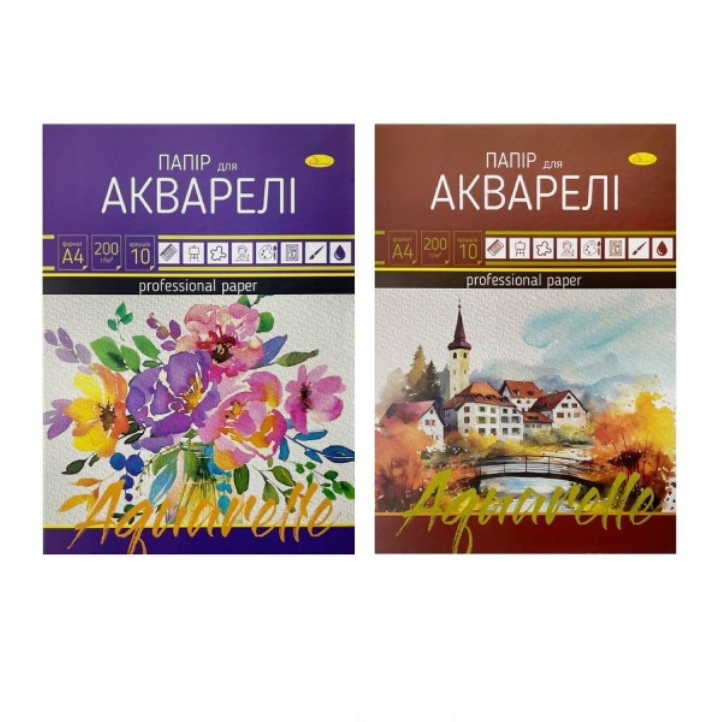 Папір для акварелі А4 200г/м 10аркушів в папці АП-0701 Апельсин